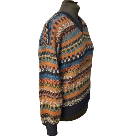Peruvian Blue Aplaca Fair Isle V-neck Sweater Size M - Picture 3 of 8